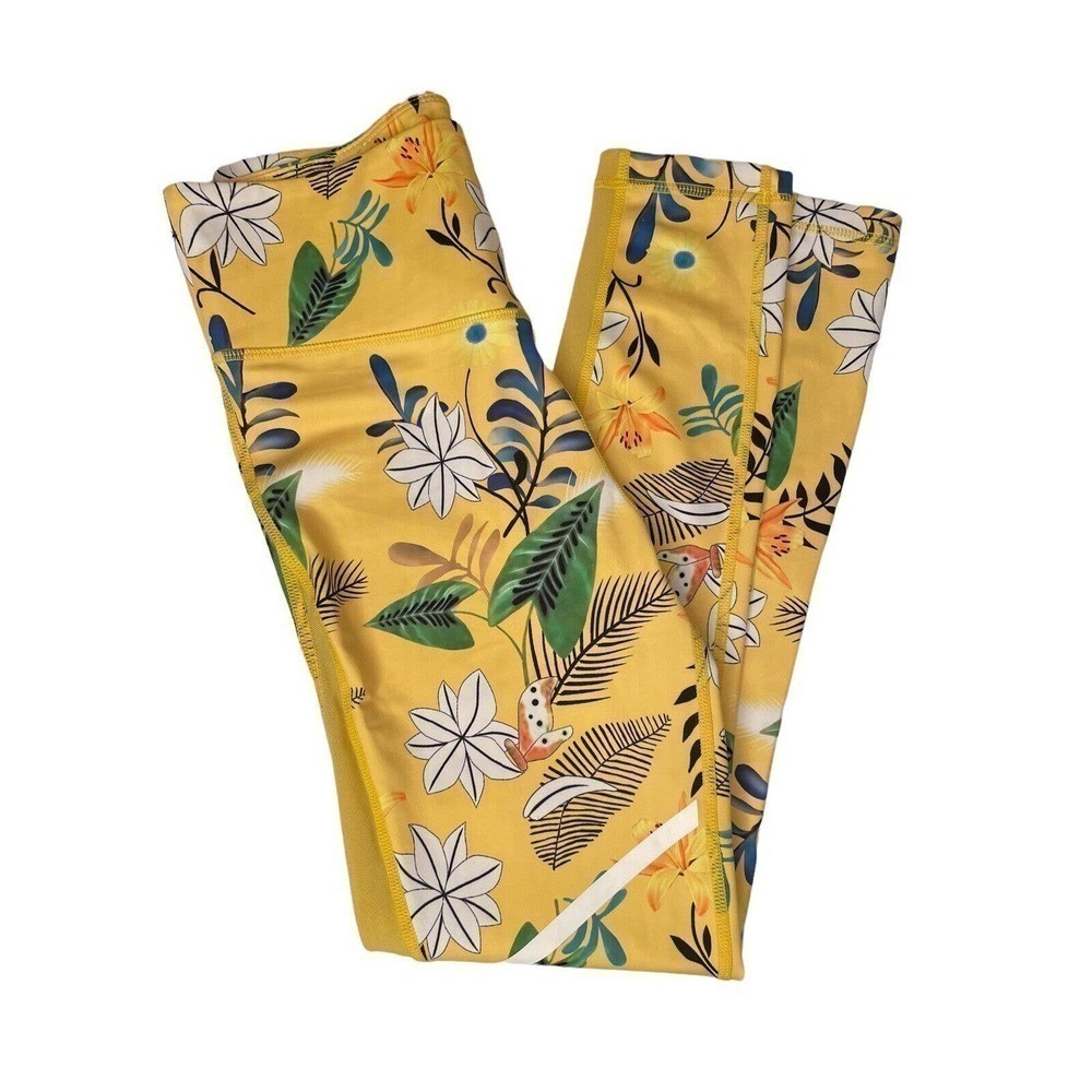 ZYIA Floral Reflection Side Mesh High Rise Leggings Yellow Size 4